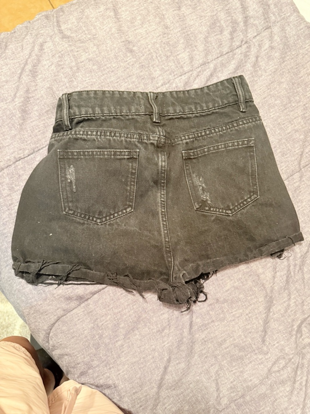 Tiger Mist Black Distressed Jean Shorts with Frayed Hem